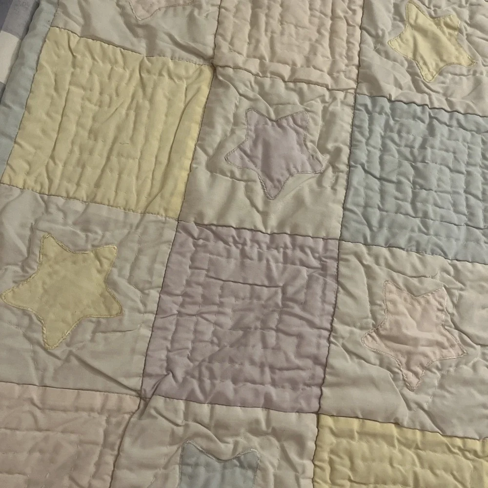 Vintage Handmade Baby Quilt Pastel Patchwork Stars Blanket